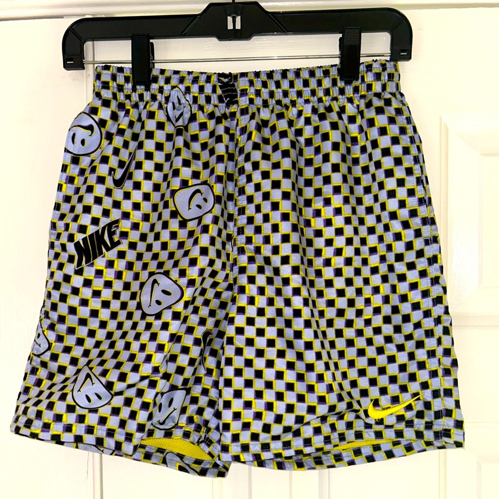 Nike Black and Yellow Checkered kid’s swim Shorts